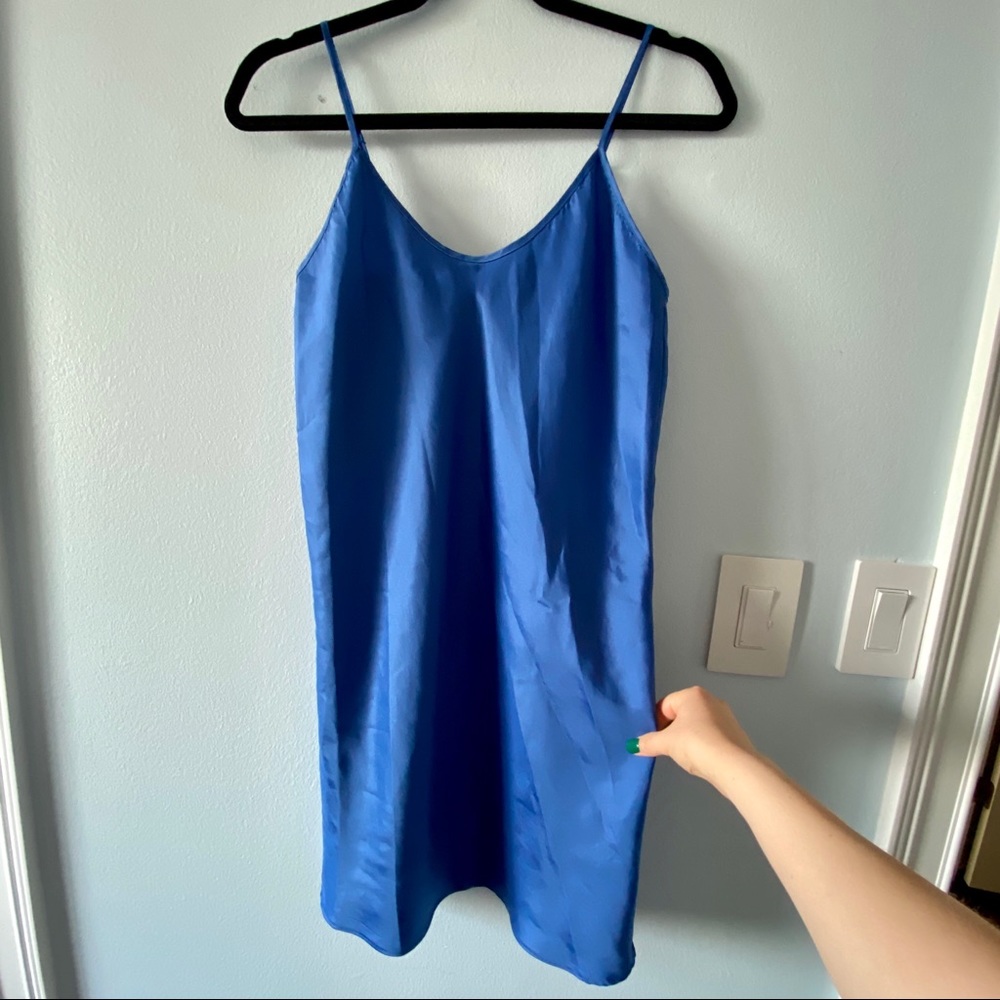 Blue Satin V Neck Slip